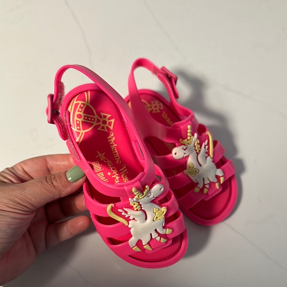Mini Melissa Vivienne Westwood + Melissa Pink Sandals with Unicorn Charm